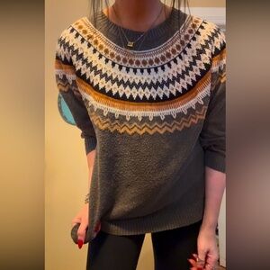 vintage Women's Patterned Sweater - Brown and Cream weatherproof vintage